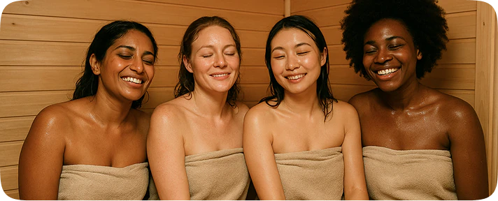 Group of friends in sauna