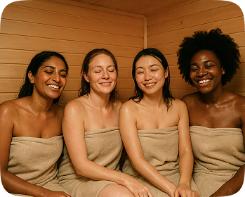 Group of friends in saun